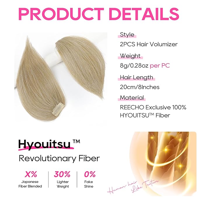 REECHO Clip in Hair Volumizer, Short Thick Clip in Hairpieces Adding Extra Hair Volume Extensions for Women with Thin Fine (Medium Blonde with Highlights, 8 Inch(Pack of 2))