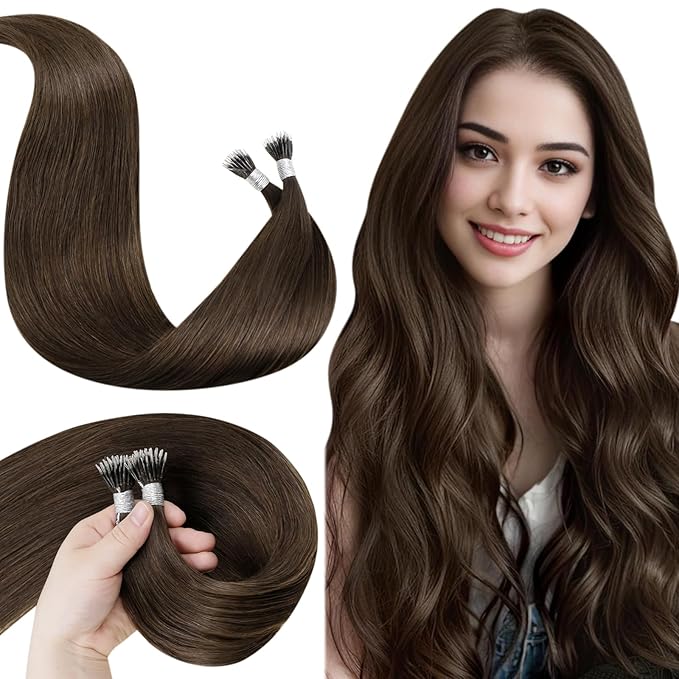 LaaVoo Nano Hair Extensions Human Hair Brown Nano Ring Hair Extension Medium Brown 50g 50s 22in