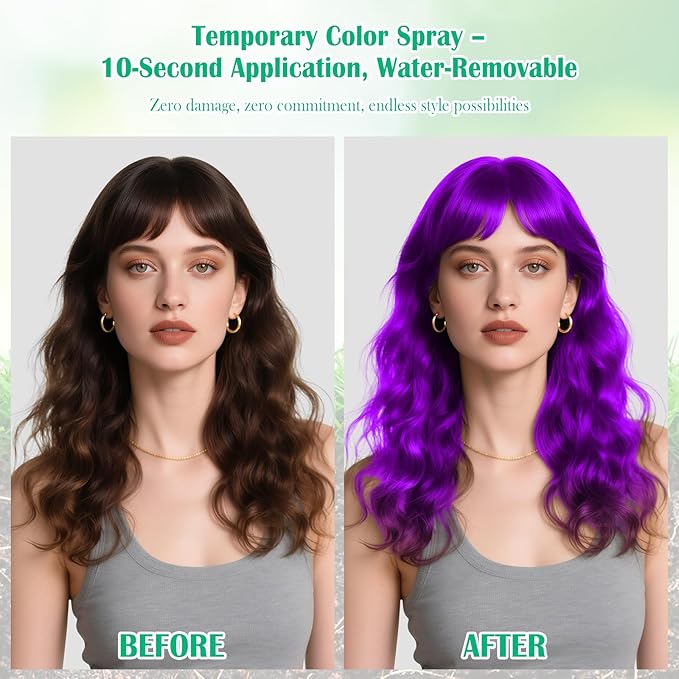 Christmas Temporary Hair Color Spray for Kids Women,One-Time Use Purple Hair Spray, Washable Temporary Hair Dye, Natural Hair Color Wax,Non-sticky Hair Spray for Cosplay,Party,Halloween(Purple,4.06Oz)
