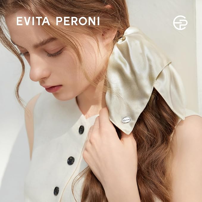 EVITA PERONI Hair Scrunchies for Women, Polyester and Acetate Hair Ties, Silky Smooth No-Damage Hair Bands, Gentle Elastic Ponytail Hold for Women Girls (Ink Blue)