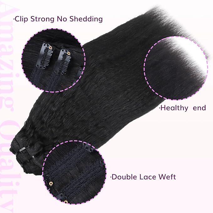 IDN BEAUTY Clip In Hair Extensions Real Human Hair, 24 Inch 120g 7pcs Kinky Straight Clip Ins Natural Black Human Hair Clip In Extensions Remy Hair Clip Ins Real Human Hair Black Women Thick Hair