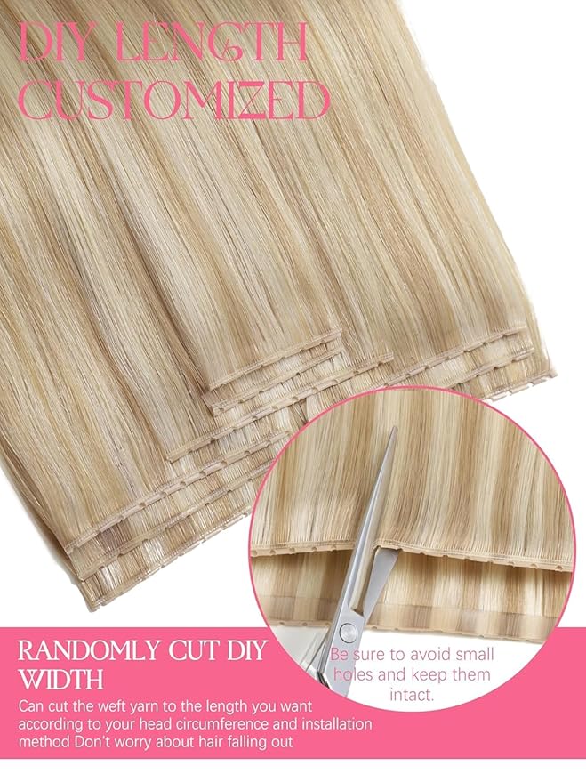 Lacer Double Weft Invisible Hair Extensions 18 Inch OVO Twin Tab Butterfly Genius Weft Human Hair Extensions Golden Blonde Highlight Platinum Blonde Seamless Micro Beads Weft 100G 31.5"