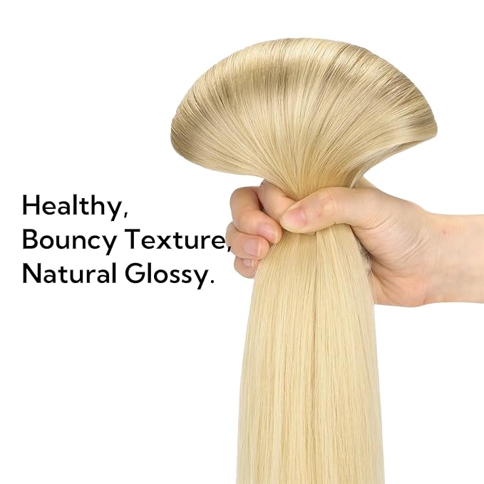 HOTBANANA Clip in Hair Extensions Real Human Hair, 5Pcs 70g 16 Inch Ash Blonde to Golden and Platinum Blonde Straight Remy Clip in Extensions