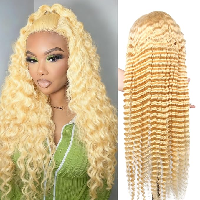 613 Lace Front Wig Human Hair 13x6 Transparent Lace Deep Wave 180 Density Free Part Blonde HD Lace Frontal Wig for Women 28 Inch (13x6 613 Deep Wave Wig, 42 Inch)
