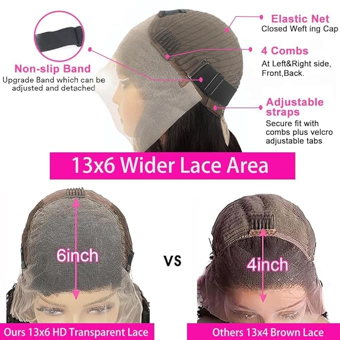 13x6 Deep Wave Lace Front Wigs Human Hair 200 Density 13x6 HD Lace Front Wigs Human Hair Wigs for Women Glueless Wigs Human Hair Deep Curly Wig Pre Plucked 28 Inch