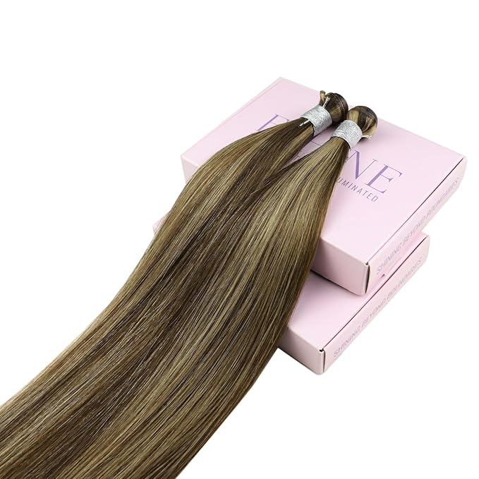 Fshine Hand Tied Human Hair Genius Weft Highlight Genius Weft Color 4P27 Ash Blonde and Golden Blonde Sew in 20 Inch 60g Remy Human Hair Weave Natural