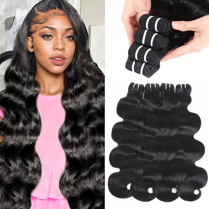 16A Raw Human Hair Bundles,4 Bundles 14 16 18 20 Inch Body Wave Bundles Human Hair,100% Unprocessed Brazilian Virgin Hair,Quick Weave,Hair Extensions Natural Black For Women,3X Longer Lifespan