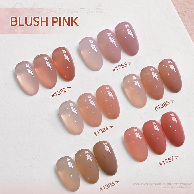 GAOY Sheer Nude Pink Gel Nail Polish Set, 6 Neutral Colors Brown Skin Tone Soak Off UV Light Cure Gel Polish Kit for Salon and Nail Art DIY at Home