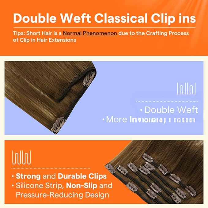Full Shine Clip in Human Hair Extensions 18 Inch Real Hair Extensions Straight Clip in Human Hair Medium Brown Roots Ash Brown Mix Dirty Blonde Remy Hair Extension 7 Pcs 120 G