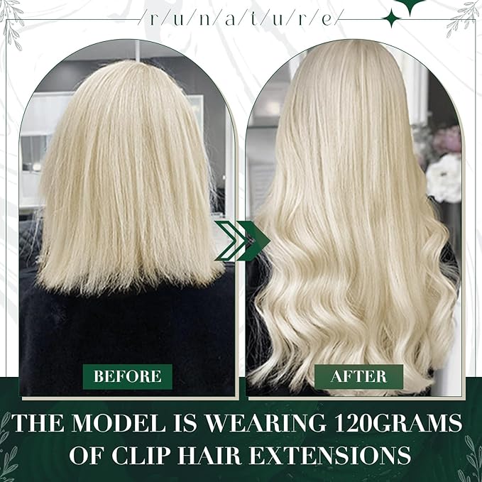 RUNATURE Blonde Clip in Hair Extensions Human Hair, Smooth Soft Hair, Platinum Blonde Human Hair Clip in Extensions, Tangle-free, Easy to Install, 14 Inch 50g 3pcs #800