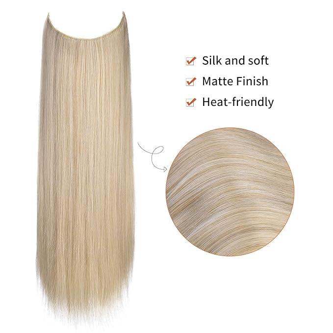 REECHO Invisible Wire Hair Extensions with Transparent Headband Adjustable Size Removable Secure Clips in Straight Secret Hairpiece for Women (16 Inch (Pack of 1), Medium Blonde with Pale Highlights)