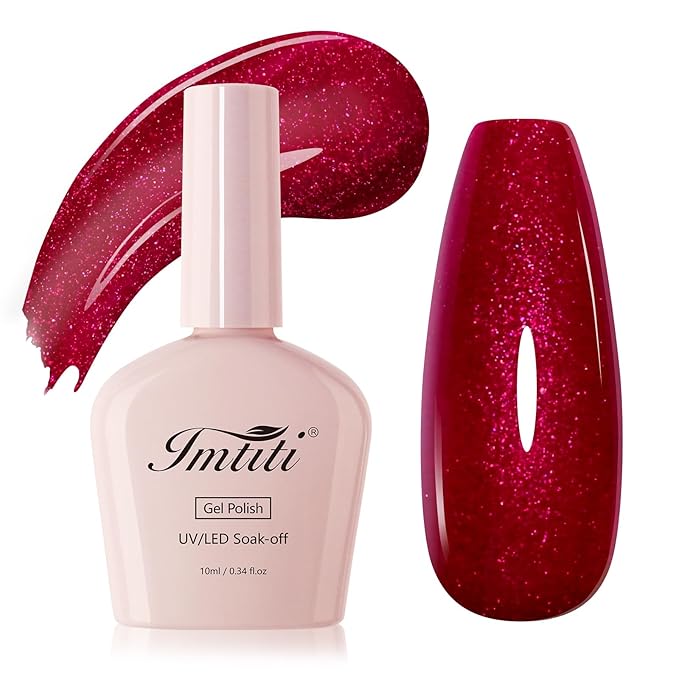 Imtiti Glitter Gel Nail Polish, 1Pcs Christmas Red Glitter Gel Polish Shimmer Red Soak Off UV LED Gel Polish, Long Lasting, Nail Art Starter Manicure Salon DIY at Home for Women (0.34 Fl Oz-1930)