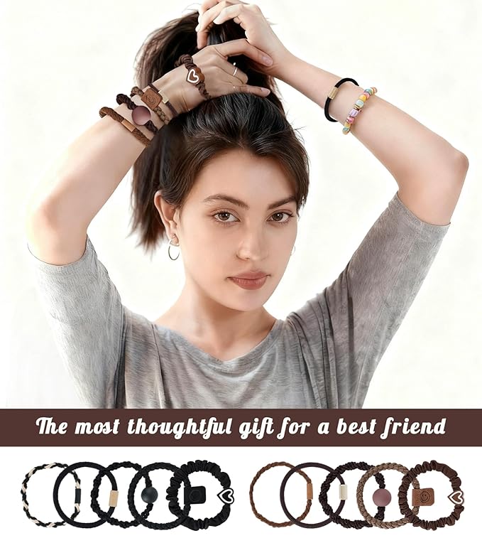 20Pcs Hair Ties -No Damage Seamless Nylon Fabric Bands, Seamless Soft Thick Ponytail Holder Scrunchies Fashion Head Bands for Women Girls(black 20pcs)