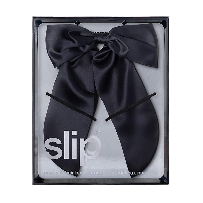 Slip Pure Silk Hair Bow – Black – Oversized Mulberry Silk Bow with Built-In Hair Tie – Reduces Breakage, Creases & Frizz – Luxurious Hair Accessory