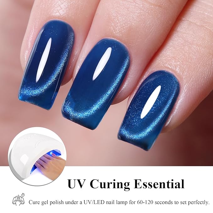 10ml Hema Free Blue Cat Eye Gel Nail Polish Navy Blue Color Glitter Gel Polish with Magnet Soak Off Manicure DIY Salon for Women Girls