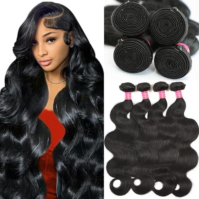14A Body Wave Bundles Human Hair 18 20 22 24 Inch Human Hair Bundles 100% Unprocessed Brazilian Virgin Hair 4 Bundles Deals, Holds the Curls Well, No Shedding, No Tangle