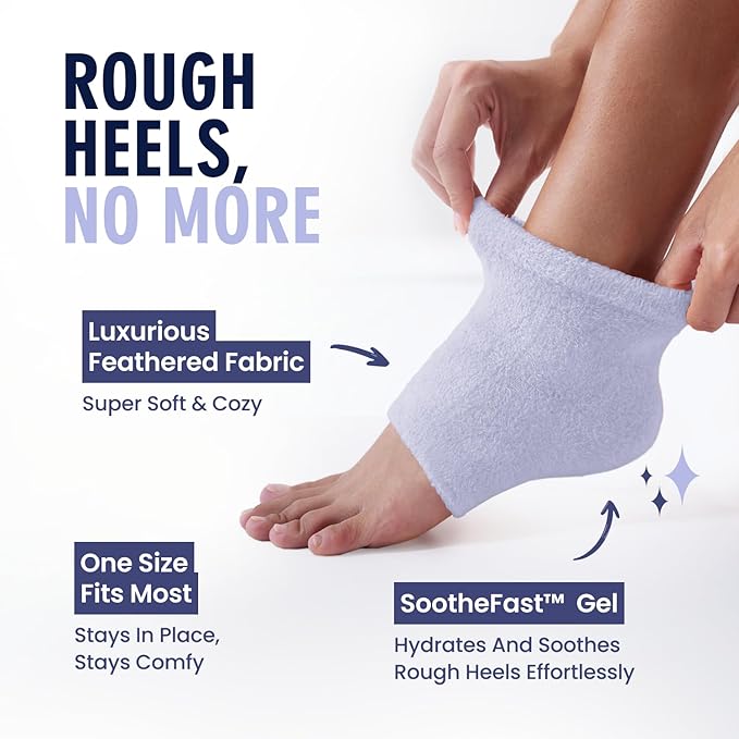 Dr. Frederick's Original Moisturizing Fuzzy Heel Socks - 2 Pairs - Cozy Gel-Lined Sleep Socks for Women & Men - Soothes Dry, Cracked Feet - Heel Repair - Lilac Leisure