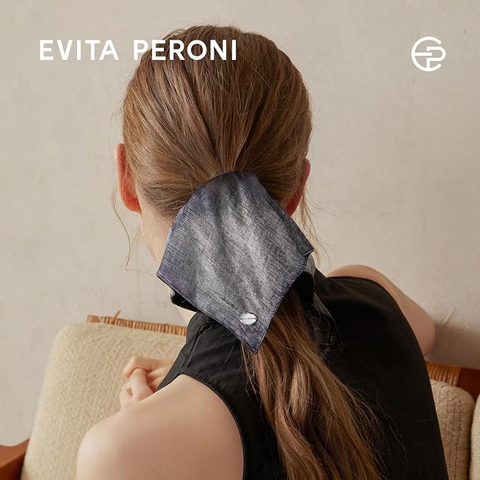 EVITA PERONI Hair Scrunchies for Women, Polyester and Acetate Hair Ties, Silky Smooth No-Damage Hair Bands, Gentle Elastic Ponytail Hold for Women Girls (Ink Blue)