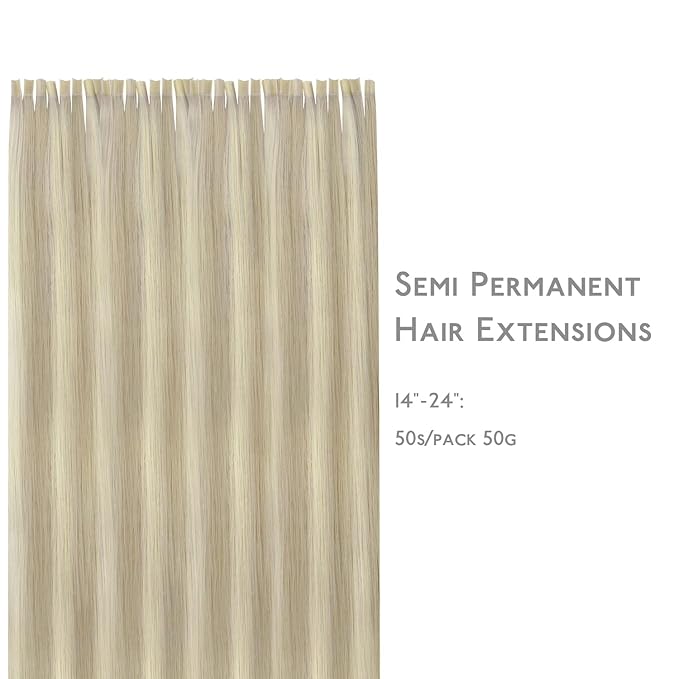 WENNALIFE U Tip Hair Extensions Human Hair, 50g 50s 20 Inch Ash Blonde Highlighted Platinum Blonde Remy Hair K Tip Invisible Straight Keratin Hot Fusion