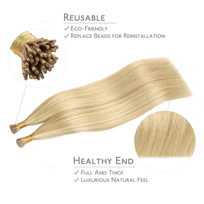 WENNALIFE I Tip Hair Extensions Real Human Hair, 100g 100s 22 Inch Light Blonde Highlighted Golden Blonde Remy Itip Human Hair Extensions Invisible Itips Straight I Tips Cold Fusion Extensions