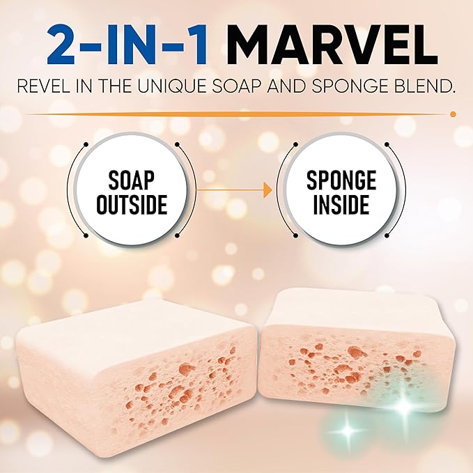 T.Taio Esponjabon Pore-Cleansing Soap Sponge - Cleansing Shower Scrubber - Cleaning Bath Wash Scrub - Oil Removal - Massage & Lather Foot, Elbow, & Face - Bathroom Accessories (2-Pack)
