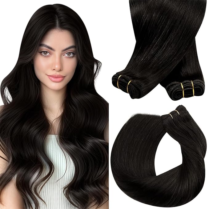Sunny Hair Sew in Weft Hair Extensions Human Hair Brown Weft Extensions Human Hair Darkest Brown Hand Tied Weft Hair Extensions For Women Real Hair Color 2 Long Hair Weft 24inch 100g