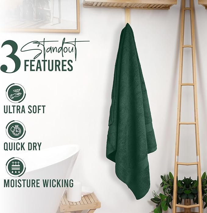 RIVERSIDE 100% Ring Spun Cotton Large Bath Towels Set of 4, 27 x 54 – Quick Dry, Soft & Highly Absorbent Towels for Shower & Bathroom – Luxury 600 GSM Towels for Home, Spa, Gym, Hotel, Hunter Green