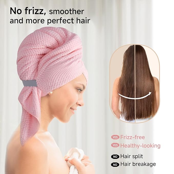 2 Packs Large Microfiber Hair Towel for Women,Fast Drying Hair Wrap for Curly Hair,Super Absorbent and Soft Towel for Long 24 * 42 inches (Pink&Pink)