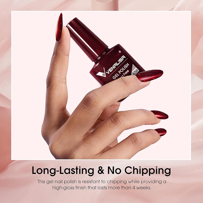 VENALISA Red Glitter Gel Polish 1 Pcs Red Color Gel Nail Polish Soak Off UV Gel DIY at Home Manicure Salon Nail Art For Girls Women