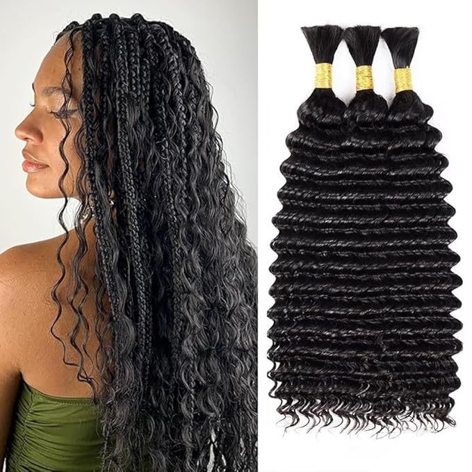 Braiding Hair Deep Wave Bulk Human Hair 22 Inch Natural Black Deep Wave Bulk 3 Bundles No Weft Brazilian Virgin Wet and Wavy Bundles