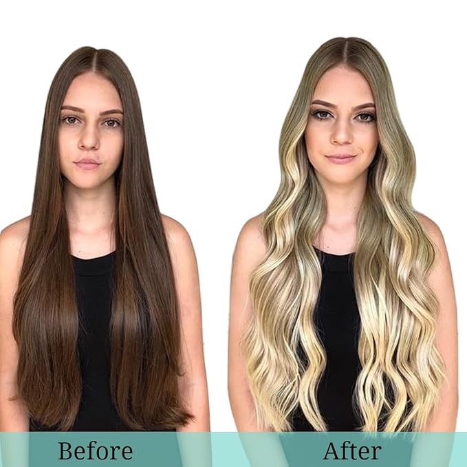 DOORES Clip in Hair Extensions Real Human Hair, Ombre Ash Brown to Platinum Blonde Straight 120g 7pcs 20 Inch Real Hair Extensions Clip in Human Hair Remy Natural Straight Weft