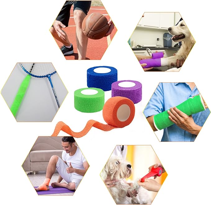 BQTQ 108 Rolls Self Adhesive Bandage 1 Inch Colored Self Stick Athletic Wrap Tape Self Adherent Stretch Bandages for Wrist Ankle Swelling Sprains (Rich Color)