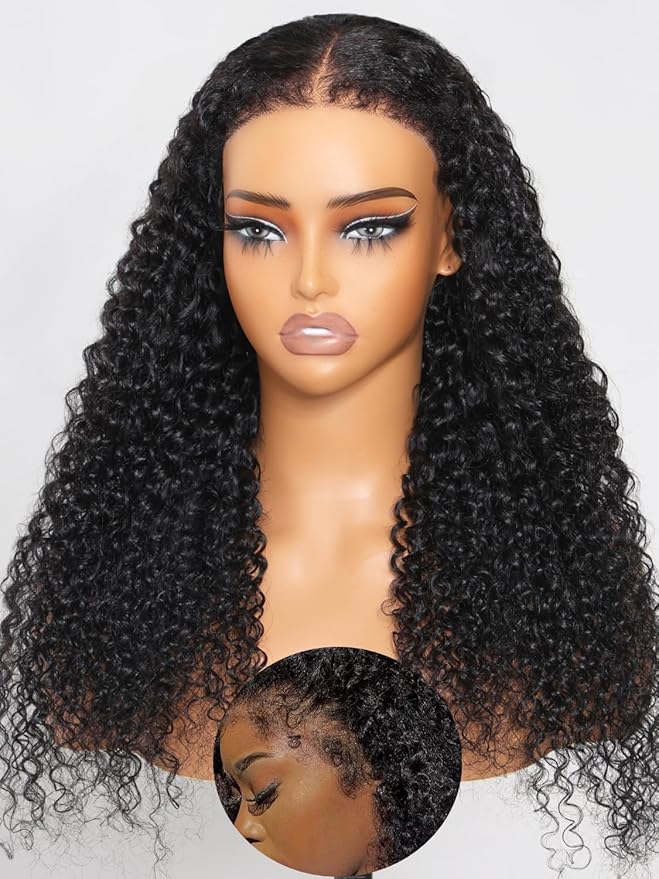 Julia Hair Bye Bye Knots Curly 4C Baby Hairs Lace Human Wig with Kinky Edges Hairline 7x5 Invisible Knots Pre Cut HD Lace Front Glueless Wig Pre Bleached Pre Plucked for Beginners 150% Density 16 Inch