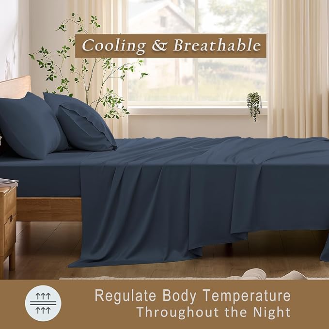 TOSMO Luxury Cooling Sheet Set - 100% Viscose from Bamboo, 3-Piece Bedding Set (Twin Size) - 18” Extra Deep Pockets, Oeko-Tex Certified, Silky Soft and Breathable, Slate