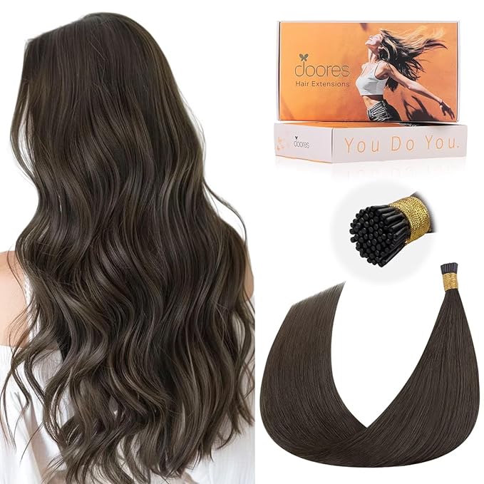 DOORES I Tip Hair Extensions Human Hair Extensions, Mocha Brown 50g/50s 24 Inch, Long Hair Extensions Keratin Hair Extensions