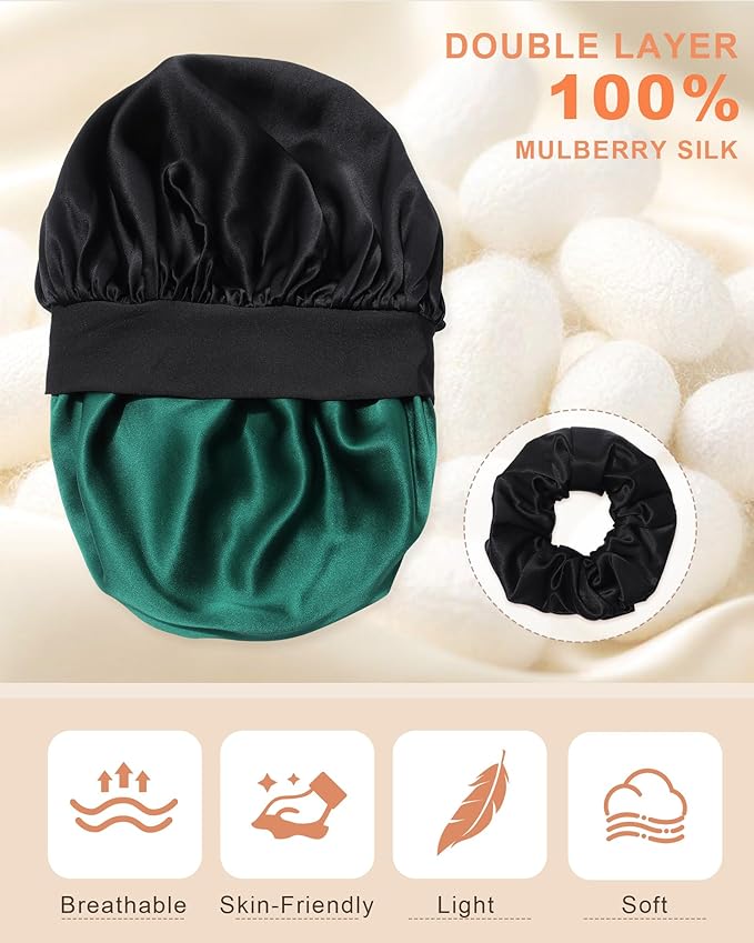 Mulberry Silk Bonnet Sleeping Women Curly Hair Bonnets Tie Band Double Layer Reversible Sleep Bonnet Silk Hair Wrap Sleep Cap