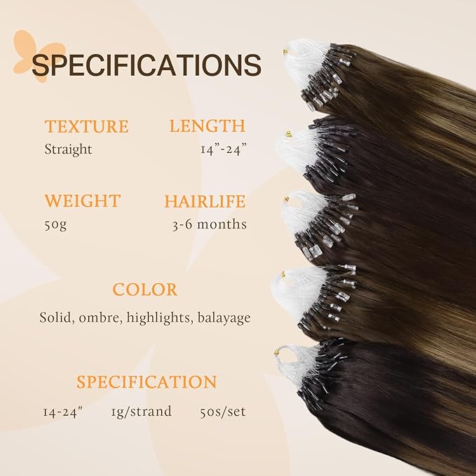 DOORES Microlinks Hair Extensions, Natural Black 16 Inch 50g/50s, Micro Loop Hair Extensions for Women