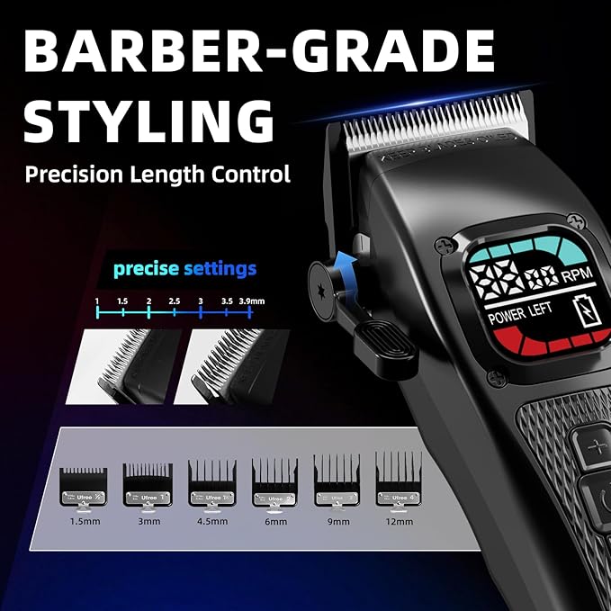 Ufree Professional Hair Clippers for Men, Barber-Grade Cordless Clipper & Split Trimmer Set with LCD Display & Long Lasting Power, Hair Cutting Tools for Home Haircuts, Fading, Beard Trimming