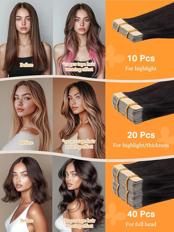 DOORES Tape in Human Hair Extensions, Balayage Dark Brown to Chestnut Brown and Dirty Blonde 26 Inch 120g 40pcs, Human Hair Extensions Tape in Natural Hair Extensions Straight Hair