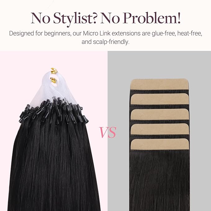GOO GOO Micro Link Tip Hair Extensions, Real Human Hair, 18inch 50g 50S, Cold Fusion, Invisible Remy, Jet Black