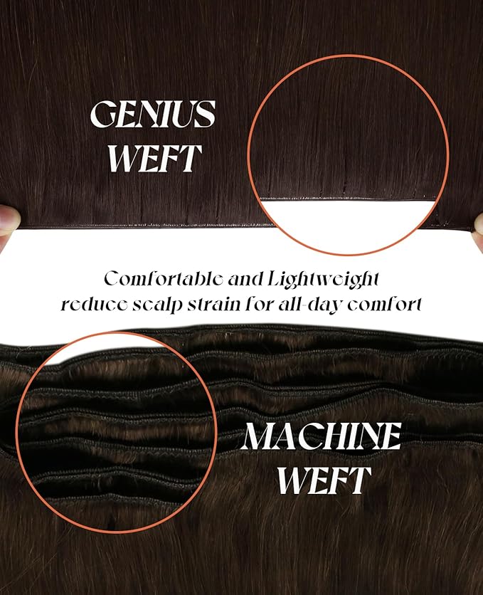 Sunny Hair Genius Weft Extensions Human Hair 24 Inch Genius Weft Hair Extensions Real Human Hair Brown Hand Tied Sew In Hair Extensions For Women Sew In Hand Tied Extensions 80G #4
