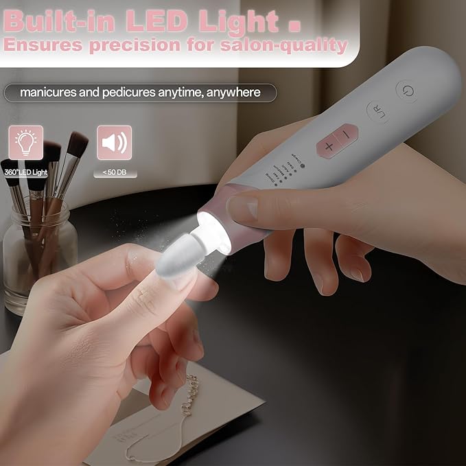 Electric Nail File Drill, Cordless 2000 mAh Rechargeable Nail Filer Electric, Portable Nail Dril Machine Drill for Nails Acrylic Manicure and Thick Toenails Buffer Grinder Care Professional (Pink)