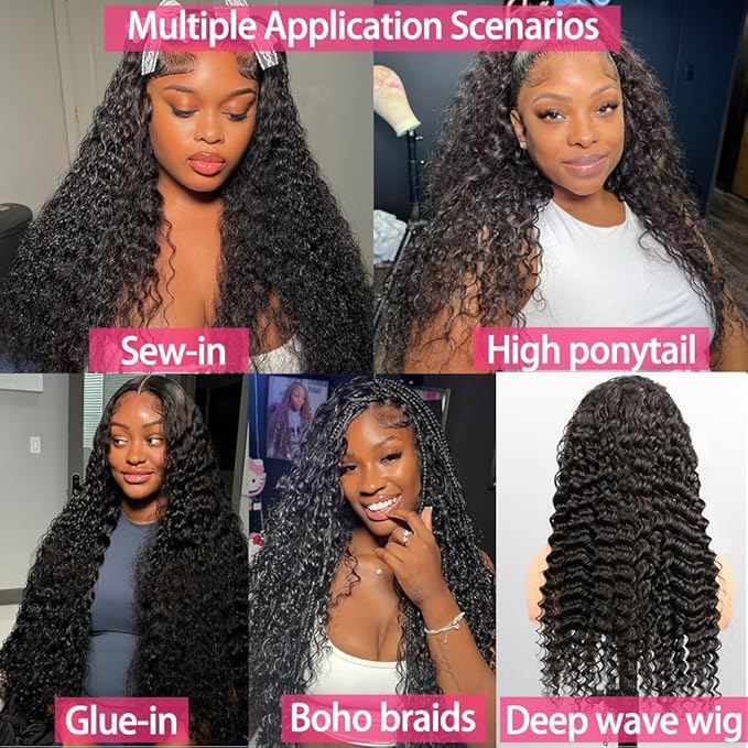 12A Deep Wave Single Bundles Human Hair 24 Inch Brazilian Curly 1 Bundles Human Hair 100% Unprocessed Virgin Wet and Wavy Hair Weave 1B Black
