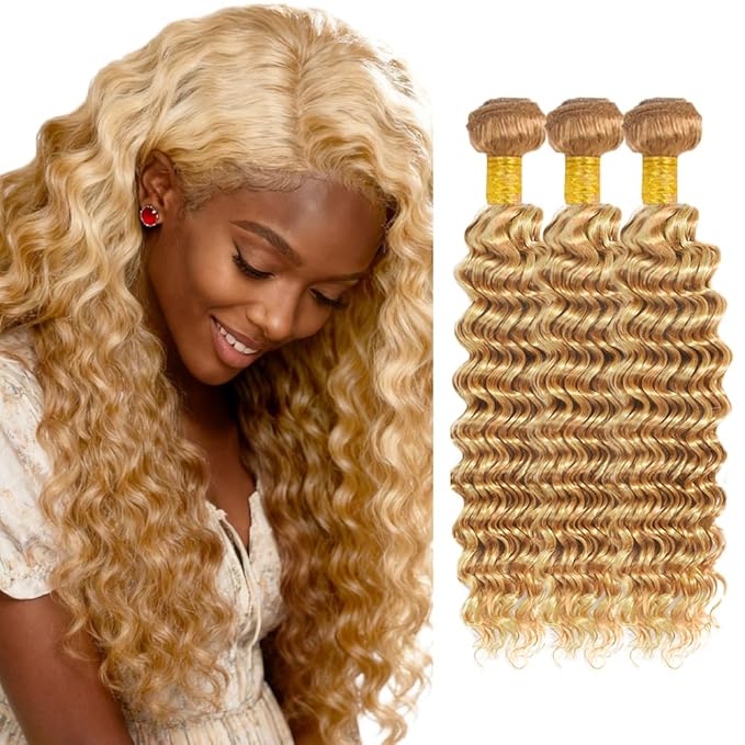 613 Bundles Human Hair Blonde Deep Wave Bundles P27613 Human Hair Bundle 16 18 20 inch Two Tone 613 and 27 Bundle 150g