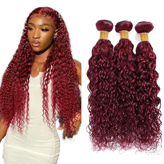 28 30 32 Inch Burgundy Human Hair Bundles 99J Water Wave 3 Bundles Brazilian Unprocessed Virgin Hair Color Red Bundle 150g