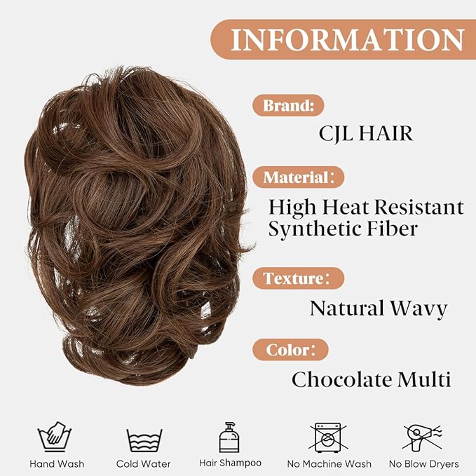 CJL HAIR Claw Clip Short Ponytail Hair Extensions DIY Bendable Metals Messy Bun Hair Piece for Wonen Wavy Curly Synthetic Fake Hairpieces Chocolate Multi