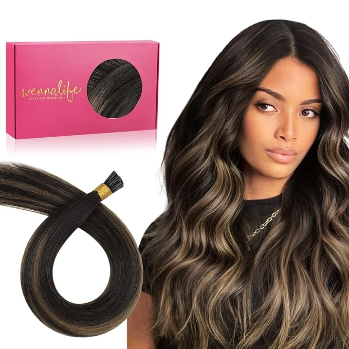 WENNALIFE I Tip Hair Extensions Human Hair, 50g 50s 18 Inch Balayage Dark Brown Mixed Chestnut Brown Remy Itip Human Hair Extensions Invisible Itips Straight I Tips Fusion Extensions Real Human Hair