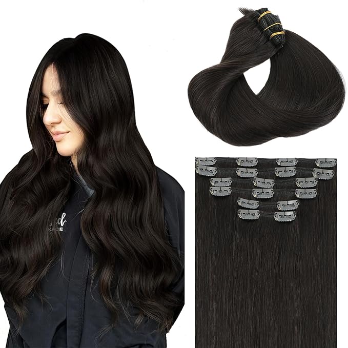 Clip in Hair Extensions Real Human Hair, Dark Brown,18 Inch 120g,6pcs Per with 18 Clips,Clip in Hair Straight For Fashion Women Hair Extensions(#2,18'')