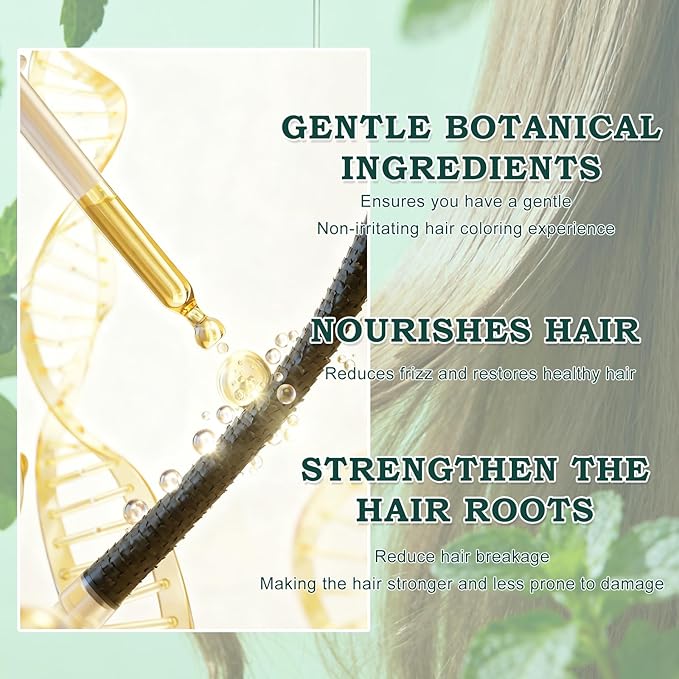 Mild Formula Long Lasting Hair Dye Set,Plant Extracts Hair Color Dye Cream,Plant Single Dose Dye,Nourishing Natural Shampoo, for Gray Coverage (Chestnut Brown)