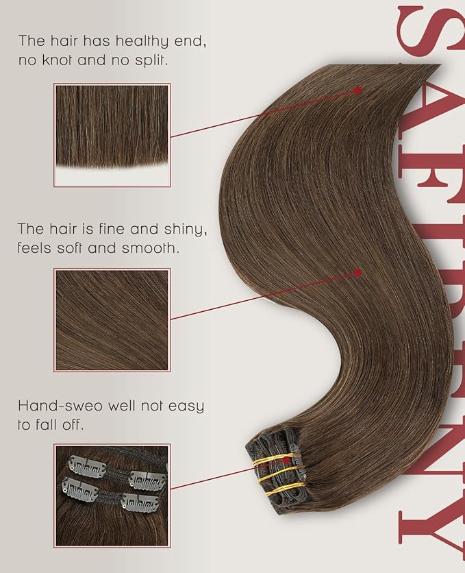 Clip In Hair Extensions Real Human Hair, 20inch 160g 7pcs Chocolate Brown Hair Extensions Clip ins, Real Human Hair for Women(#4-20inch)